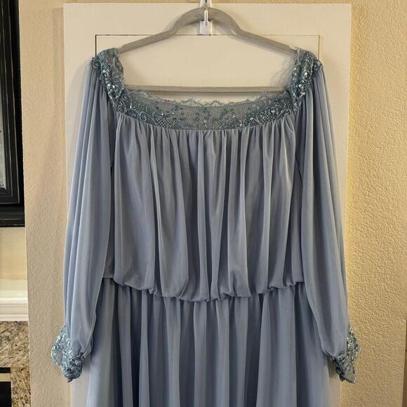 NWT Azazie Tempest Formal Dress Dusty Blue Lace Sequin Elastic Waist Maxi Sz 18 - Picture 3 of 9